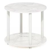 Furinno Turn-N-Tube Simple Design 2-Tier Round Wooden Coffee Table, Marble White