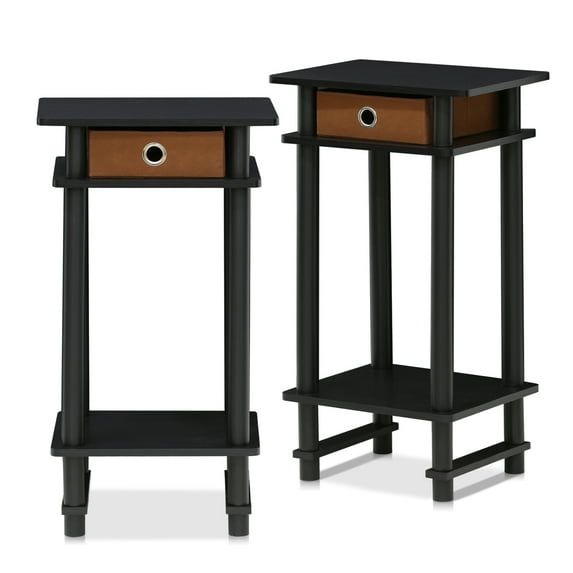 Furinno Turn-N-Tube Tall End Table, Side Table with Bin, Black Espresso/Brown, Set of 2