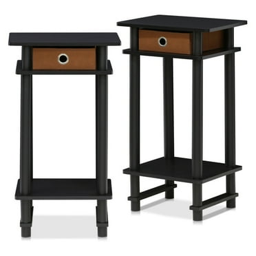 Furinno Turn-N-Tube Tall End Table with Bin, Espresso/Brown, Set of 2