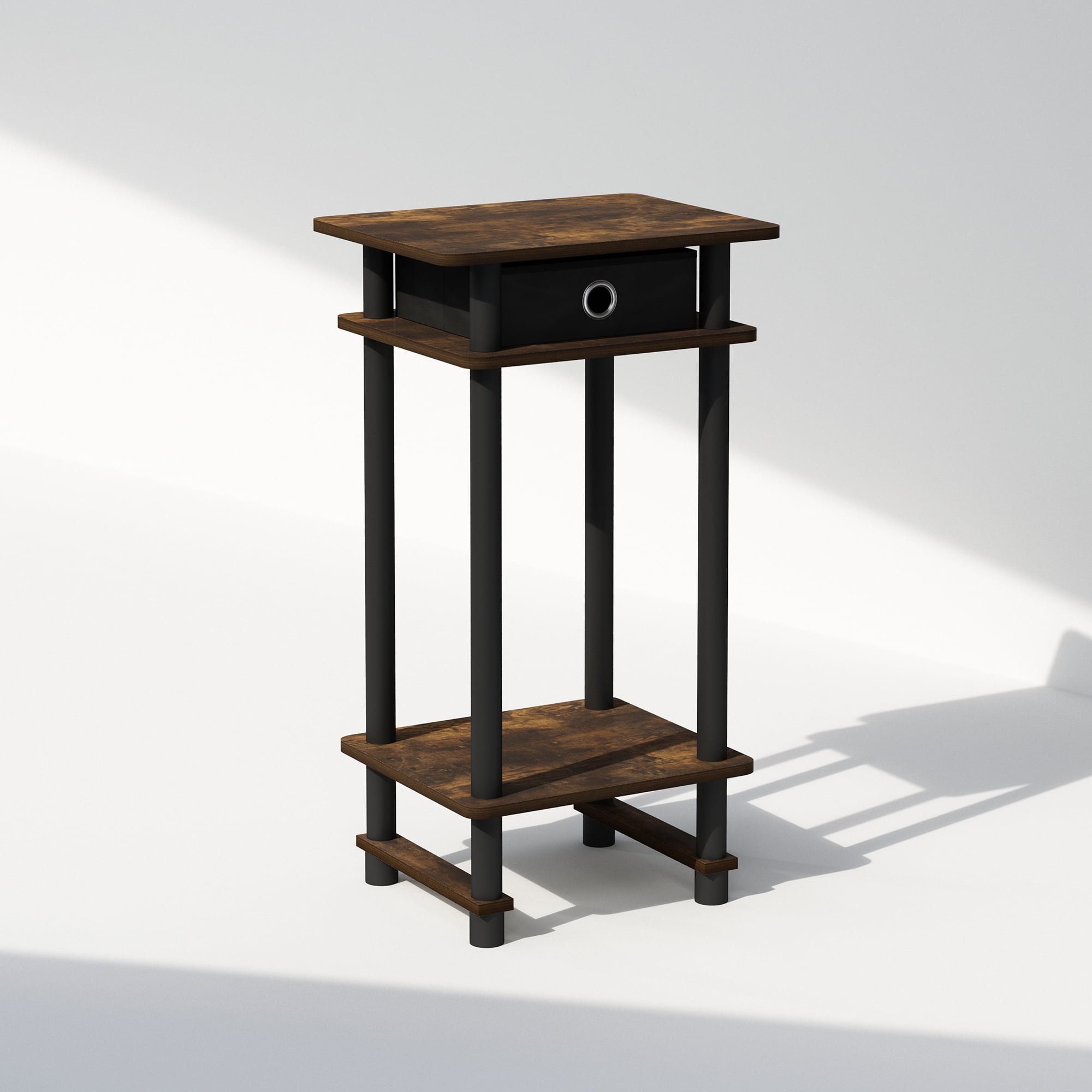 Furinno Turn-N-Tube Tall Nightstand with Bin, Amber Pine/Black/Black