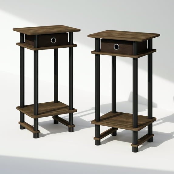 Furinno Turn-N-Tube Tall Nightstand with Bin, Columbia Walnut/Black/Dark Brown, Set of 2