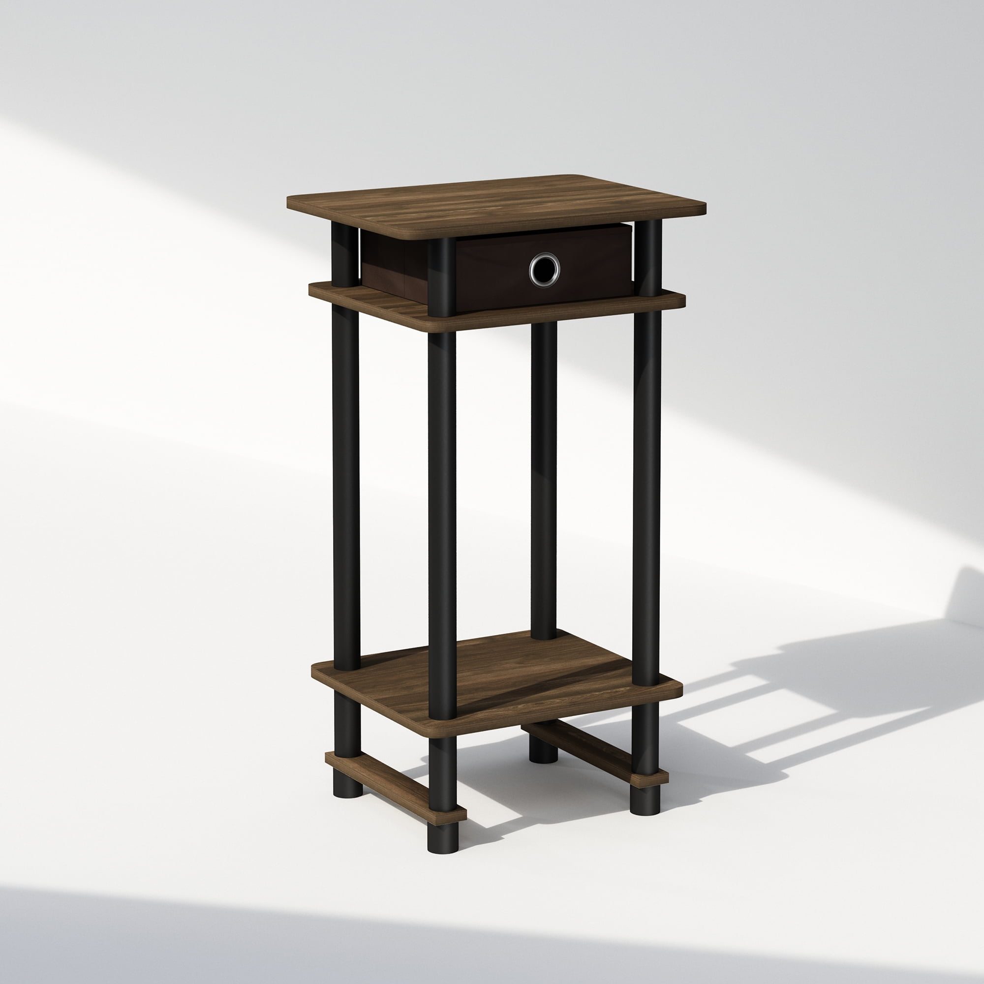 Furinno Turn-N-Tube Tall Nightstand with Bin, Columbia Walnut/Black/Dark Brown