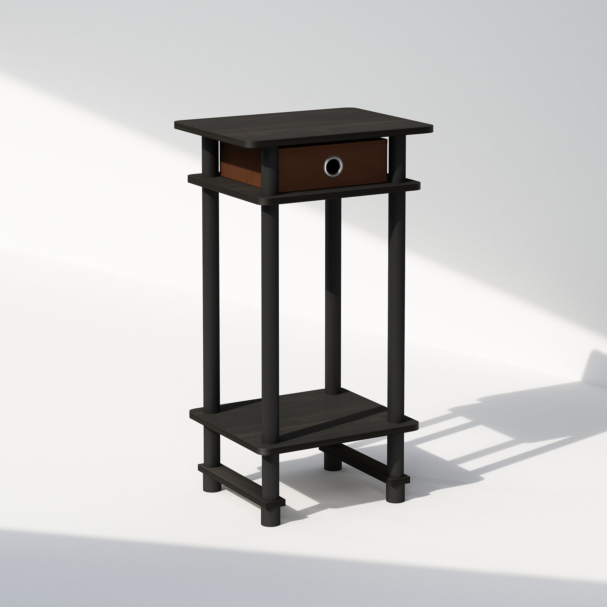 Espresso Wood and Metal Square End Table with Storage