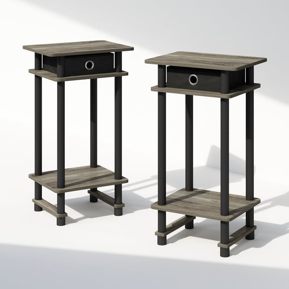 Furinno Turn-N-Tube Tall Nightstand with Bin, French Oak/Black/Black, Set of 2