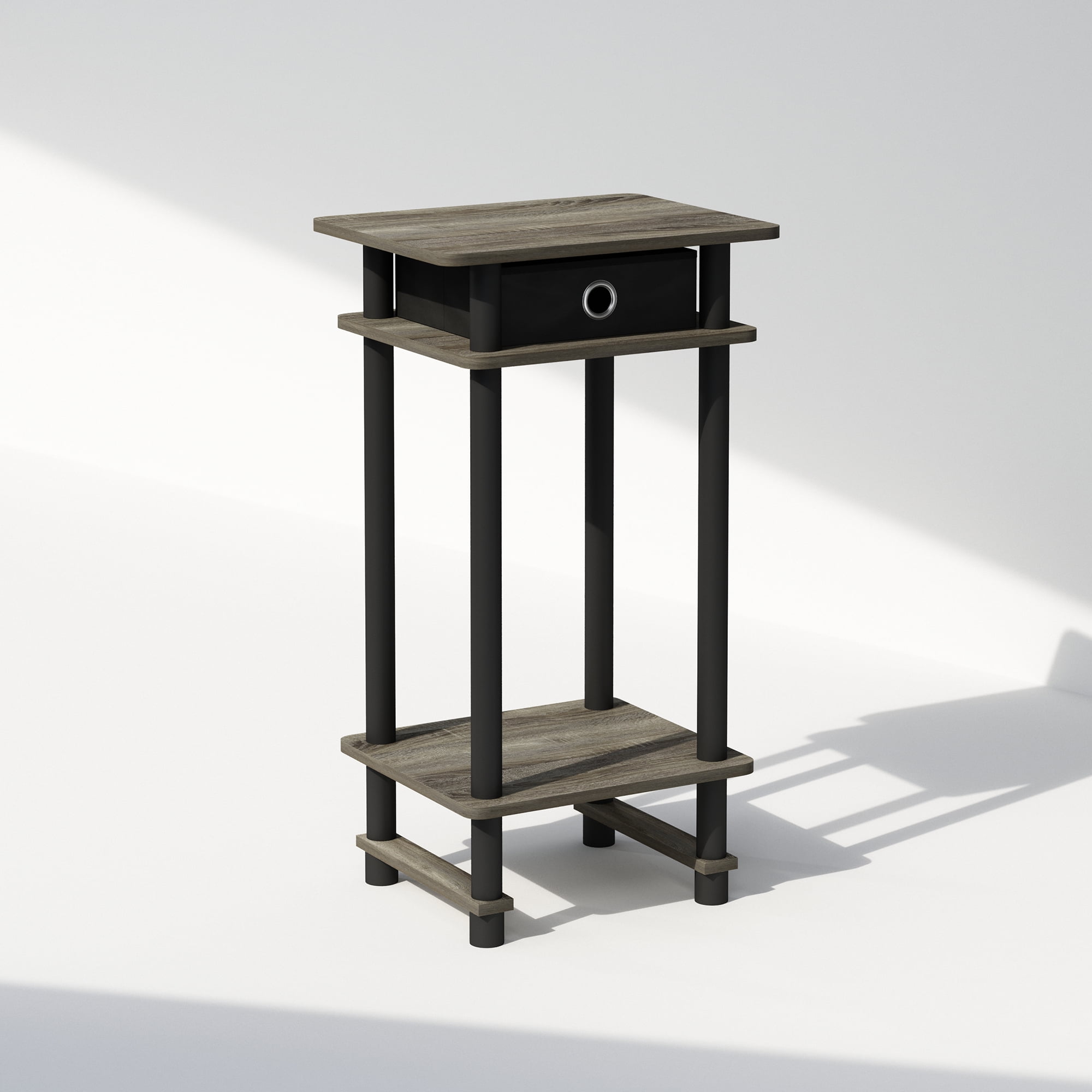 Furinno Turn-N-Tube Tall Nightstand with Bin, French Oak/Black/Black
