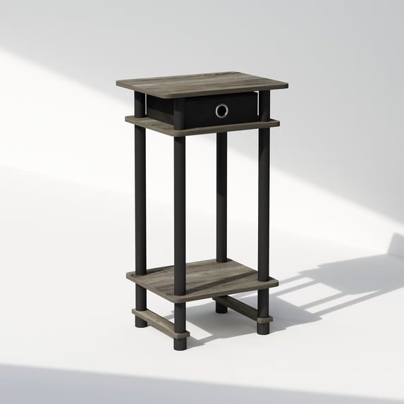 Furinno Turn-N-Tube Tall Nightstand with Bin, French Oak/Black/Black