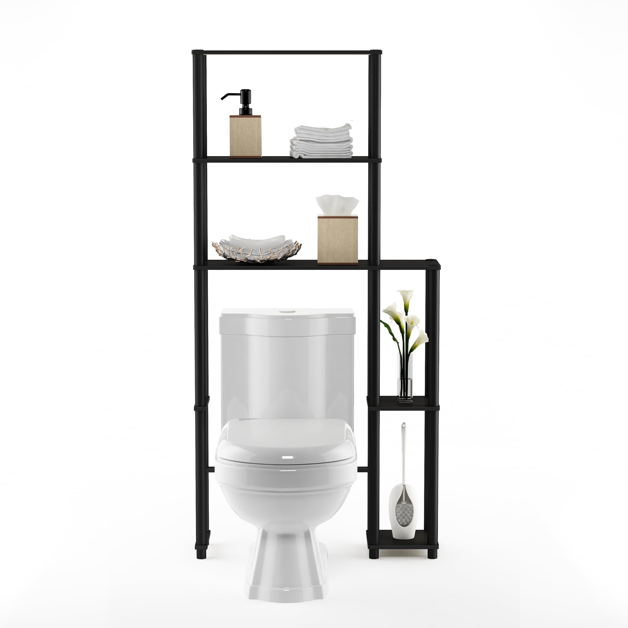 Espresso and Black Adjustable Over-the-Toilet Storage Rack