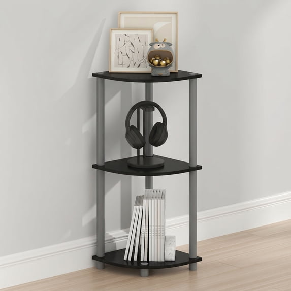 Furinno Turn-N-Tube Toolless Assembly 3-Tier Storage Shelves, Black Corner Shelf, Open Storage Book Shelf, for Organization and Storage, Living Room, Home Office, Bedroom, Black