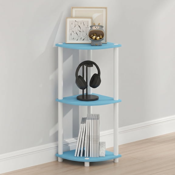 Furinno Turn-N-Tube Toolless Assembly 3-Tier Blue Open Corner Shelf. Light Blue