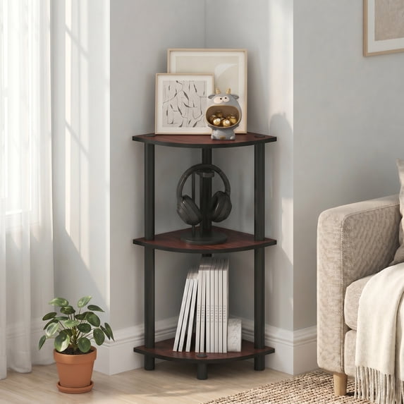 Furinno Turn-N-Tube Toolless Assembly 3-Tier Brown Corner Shelf. Dark Cherry