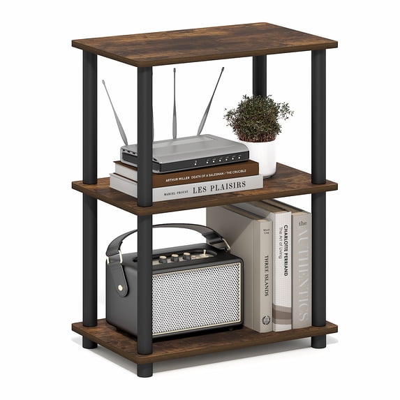 Furinno Turn-N-Tube Toolless Assembly 3-Tier Rustic Brown Book Shelf, Corner Shelf, Open Shelves, for Organization and Storage, Living Room, Garage, Home Office, Amber Oak