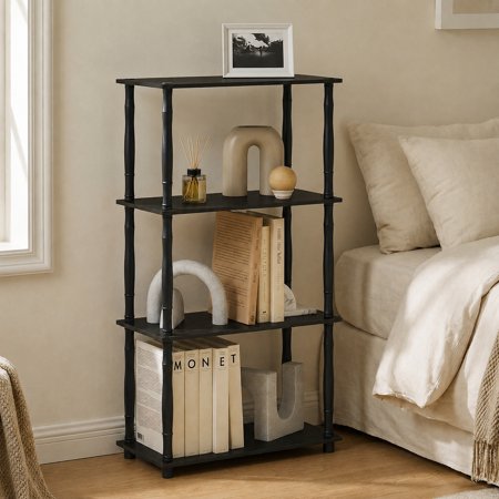 Furinno Turn-N-Tube Toolless Assembly 4-Tier Open Frame Black Book Shelf, Corner Shelf, Open Shelves, Classic Tube, for Organization and Storage, Living Room, Home Office, Black Espresso