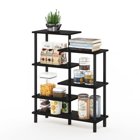 Furinno Turn-N-Tube Toolless Assembly 6-Tier Black Book Shelf, Accent Display Shelf, Open Shelves, Round Tubes, for Organization and Storage, Living Room, Garage, Home Office, Black Espresso