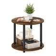 thumbnail image 1 of Furinno Turn-N-Tube Toolless Assembly Round Coffee Table, 2-Tier Rustic Oak Coffee Table with Open Shelf, Side Table, for Living Room, Bedroom, Home Office, Amber Oak, 1 of 5
