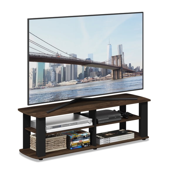 Furinno Turn-N-Tube Toolless Assembly Rustic Brown TV Stand for TV up to 50 Inch, 3-Tier Entertainment Center, Open Back TV Console with Cable Management, for Living Room, Bedroom, Brown Walnut