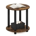 thumbnail image 1 of Furinno Turn-N-Tube Toolless Assembly Side Table, 2-Tier Rustic Brown Round End Table with Open Shelf, Night Stand, Bedside Table, for Living Room, Bedroom, Amber Oak, 1 of 5