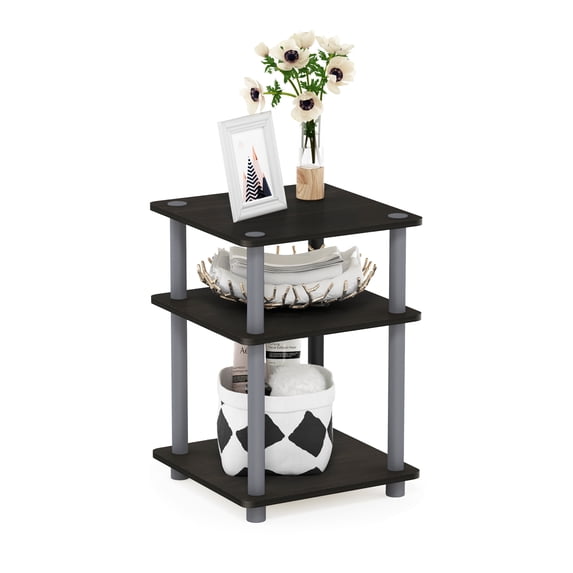 Furinno Turn-N-Tube Toolless Assembly Side Table, Grey 3-Tier End Table, Night Stand, Bedside Table for Living Room, Bedroom, Home Office, Grey Oak/Black