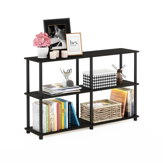 Furinno Turn-N-Tube Toolless Assembly Storage Shelves, 3-Tier 47.4 Inch Book Shelf, Corner Shelf, for Organization and Storage, Living Room, Home Office, Black Espresso