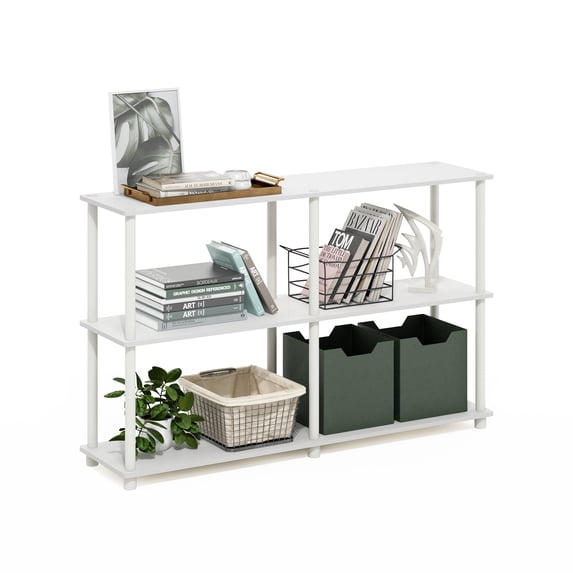 Furinno Turn-N-Tube Toolless Assembly Storage Shelves, 3-Tier 47.4 Inch Book Shelf, Corner Shelf, for Organization and Storage, Living Room, Home Office, Plain White