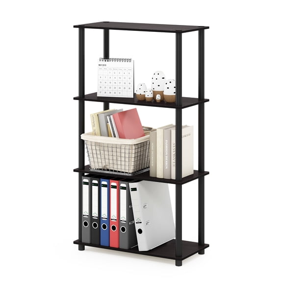 Furinno Turn-N-Tube Toolless Assembly Storage Shelves, 4-Tier Black Book Shelf, Open Storage Booshelf, for Organization and Storage, Living Room, Home Office, Bedroom, Dark Mocha