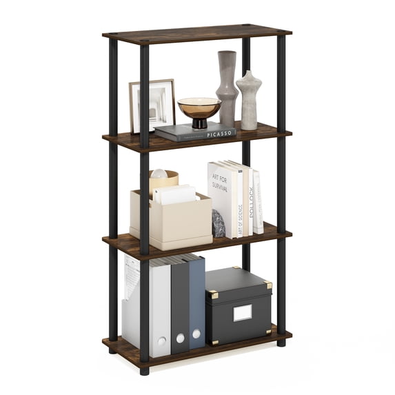 Furinno Turn-N-Tube Toolless Assembly Storage Shelves, 4-Tier Rustic Brown Book Shelf, Open Storage Bookshelf, for Organization and Storage, Living Room, Home Office, Bedroom, Amber Oak