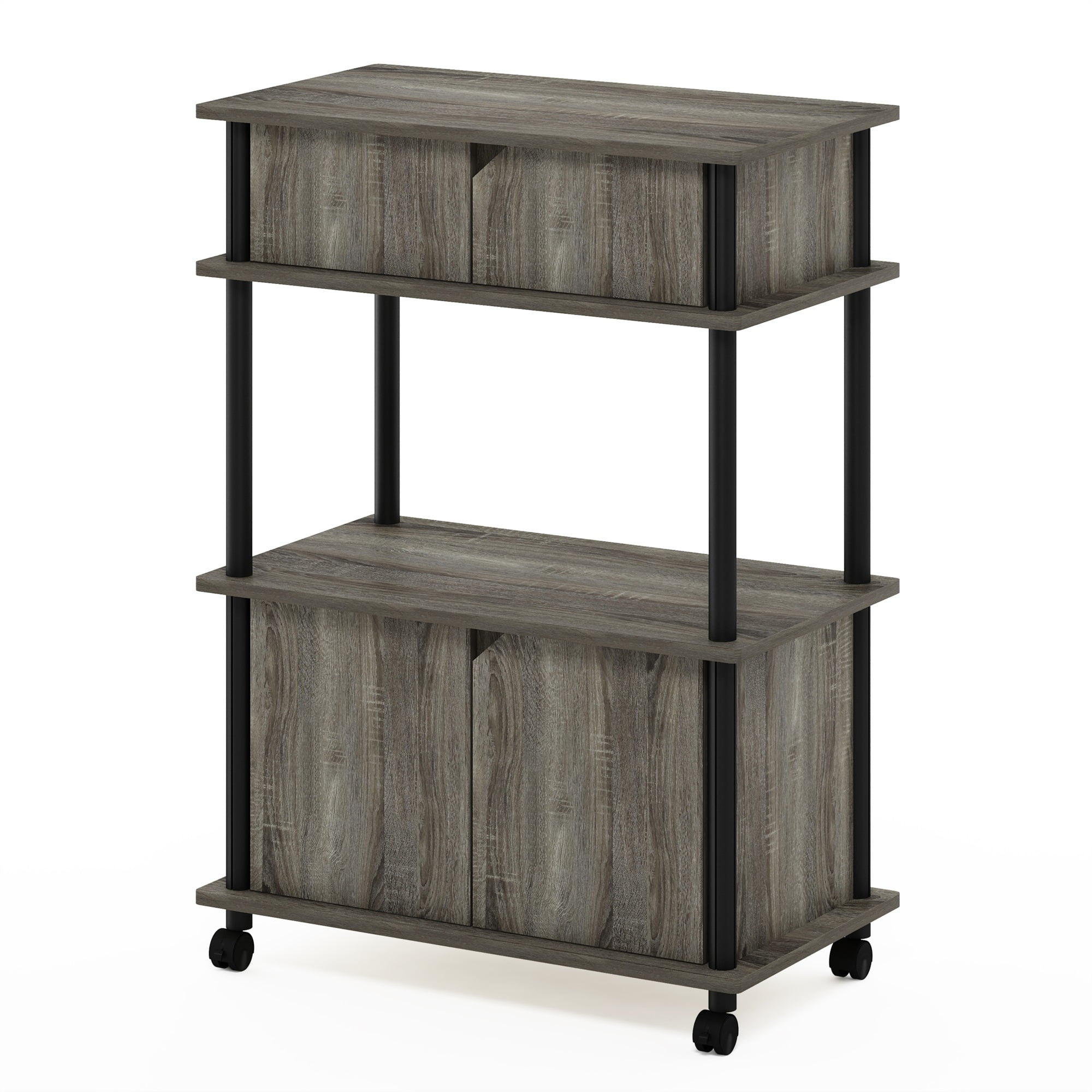 French Oak Grey and Black Kitchen Cart with Storage