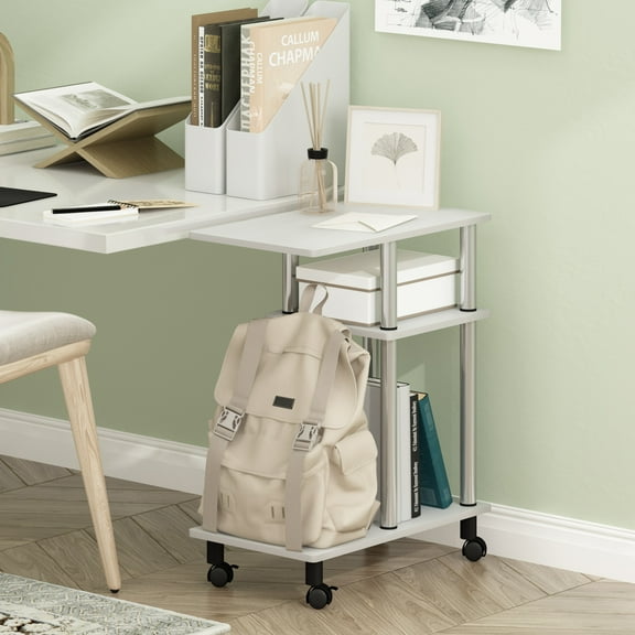 Furinno Turn-N-Tube U Shape Sofa Side Table with Casters, White Oak, Stainless Steel Tubes