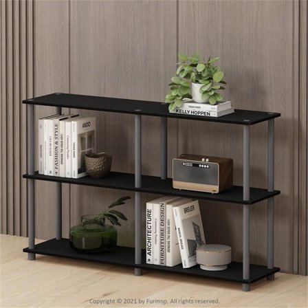 Furinno Turn-N-Tube Adult 3-Tier Standard Bookcase with Shelf Panels, Hardware Pack, Assembly Instruction, Black/Gray