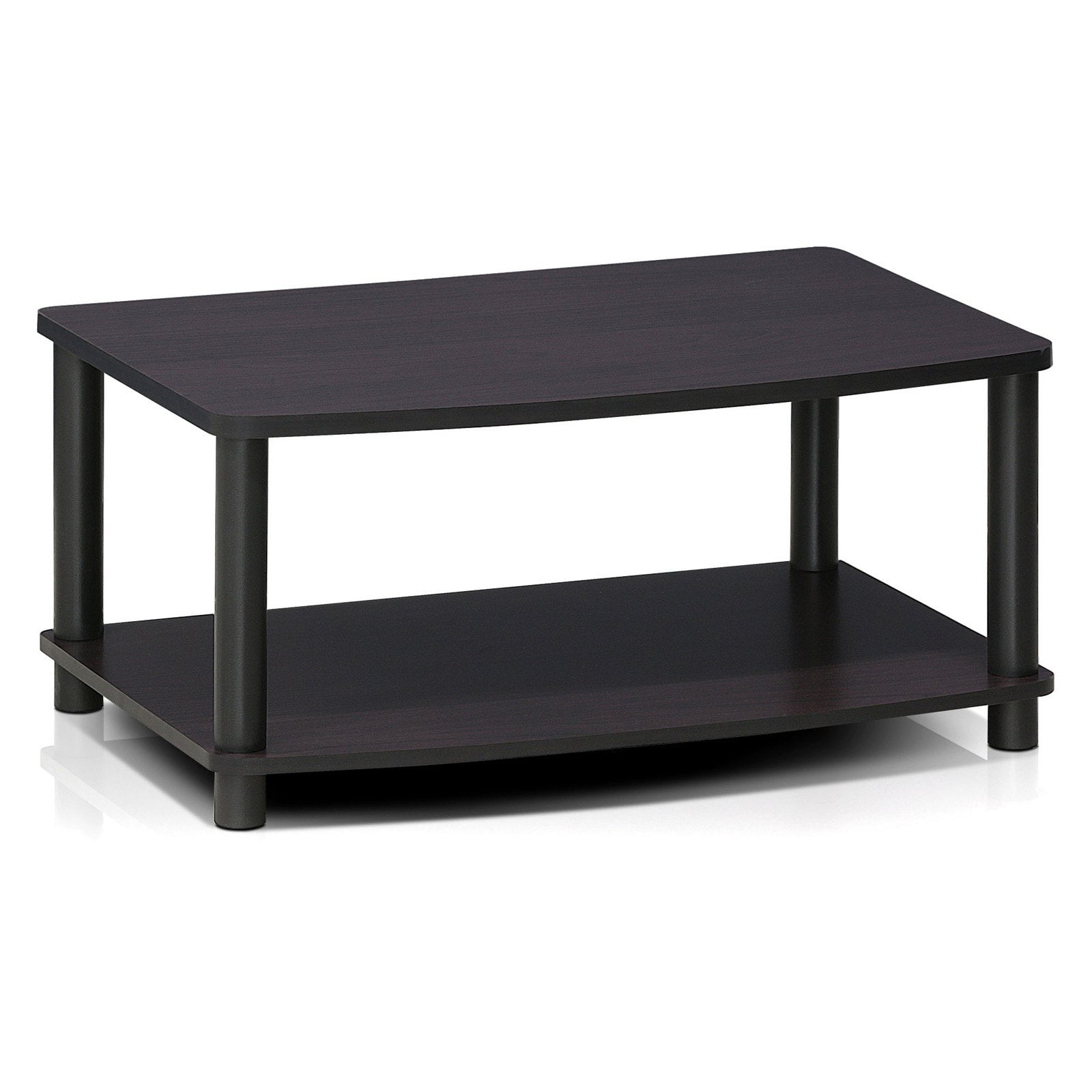 Dark Walnut 2-Tier Rectangular TV Stand with PVC Poles