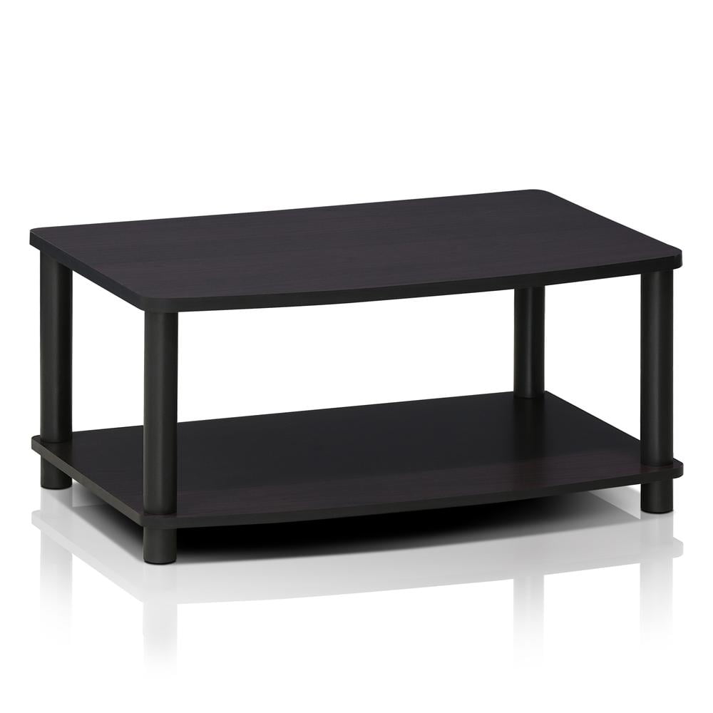 Dark Walnut 2-Tier Rectangular TV Stand with PVC Poles