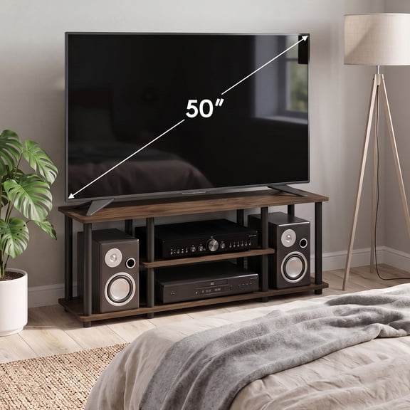 Furinno TURN-N-TUBE Wood Entertainment TV Stand for TV up to 50" in Walnut/Black