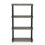 Furinno Turn-N-Tube 4-Tier Multipurpose Shelf Display Rack, Square Tube, French Oak Grey/Black