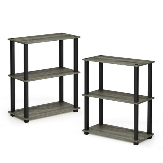 Furinno Turn-S-Tube 23.6"W x 11.6"D x 29.6"H 3-Shelf Display Rack with Square Tube, French Oak Gray and Black