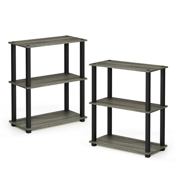 Furinno Turn-S-Tube 23.6"W x 11.6"D x 29.6"H 3-Shelf Display Rack with Square Tube, French Oak Gray and Black