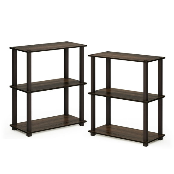 Furinno Turn-S-Tube 23.6"W x 11.6"D x 29.6"H 3-Shelf Display Rack with Square Tube, Walnut and Brown