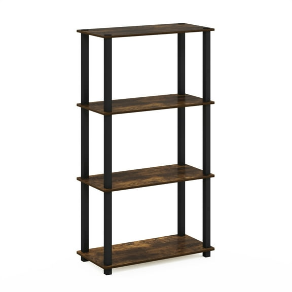 Furinno Turn-S-Tube 23.6"W x 11.6"D x 43.25"H 4-Shelf Freestanding Shelves, Amber Pine and Black