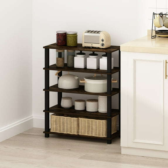 Furinno Turn-S-Tube 3-Tier Multipurpose Stackable Standing Shelves, Amber Pine/Black, Set of 2