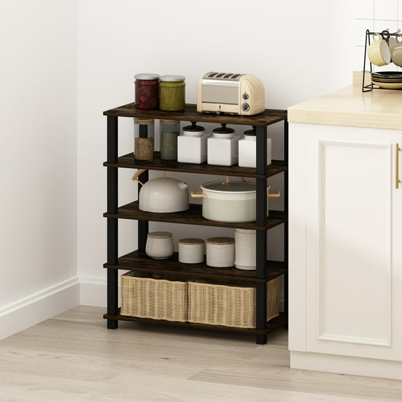 Furinno Turn-S-Tube 3-Tier Multipurpose Stackable Standing Shelves, Amber Pine/Black, Set of 2