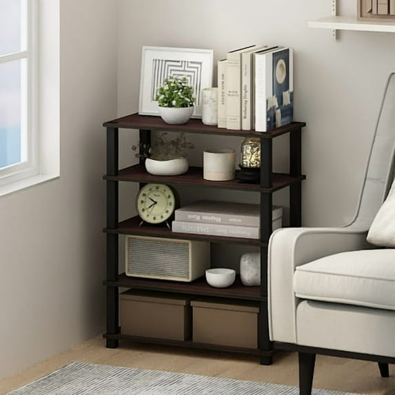 Furinno Turn-S-Tube 3-Tier Multipurpose Stackable Standing Shelves, Dark Cherry/Black, Set of 2