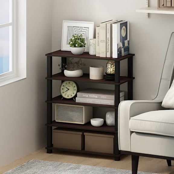 Furinno Turn-S-Tube 3-Tier Multipurpose Stackable Standing Shelves, Dark Cherry/Black, Set of 2