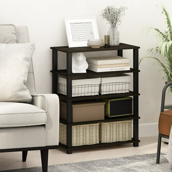 Furinno Turn-S-Tube 3-Tier Multipurpose Stackable Standing Shelves, Espresso/Black, Set of 2