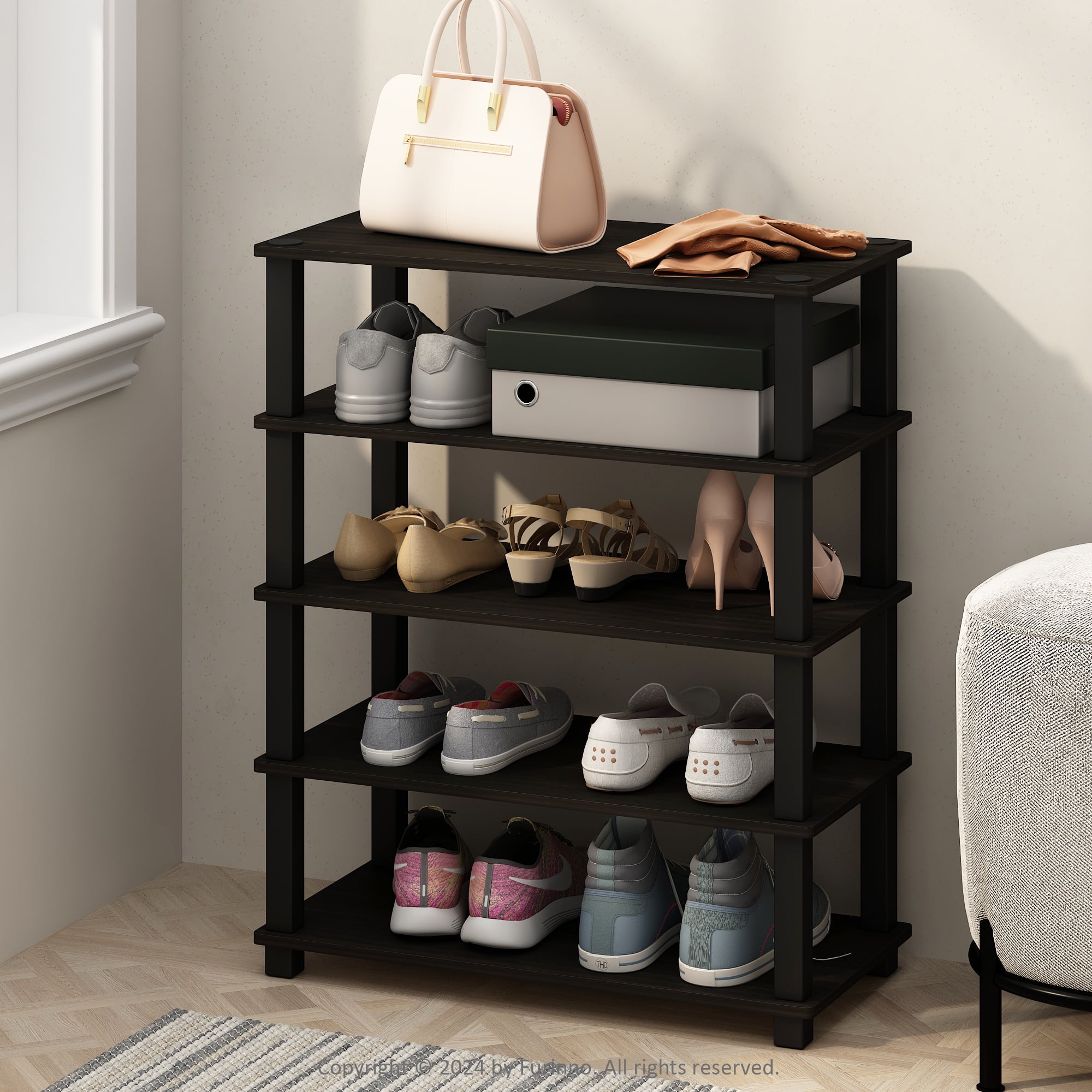 Furinno Turn-S-Tube 3-Tier Multipurpose Standing Shelves, Espresso/Black, Set of 2