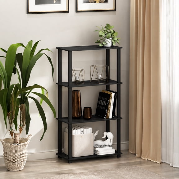 Furinno Turn-S-Tube 4-Tier Multipurpose Shelf Display Rack with Square Tube, Americano/Black