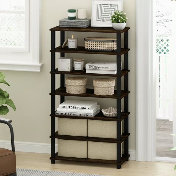 Furinno Turn-S-Tube 4-Tier Multipurpose Standing Shelves, Amber Pine/Black, Set of 2