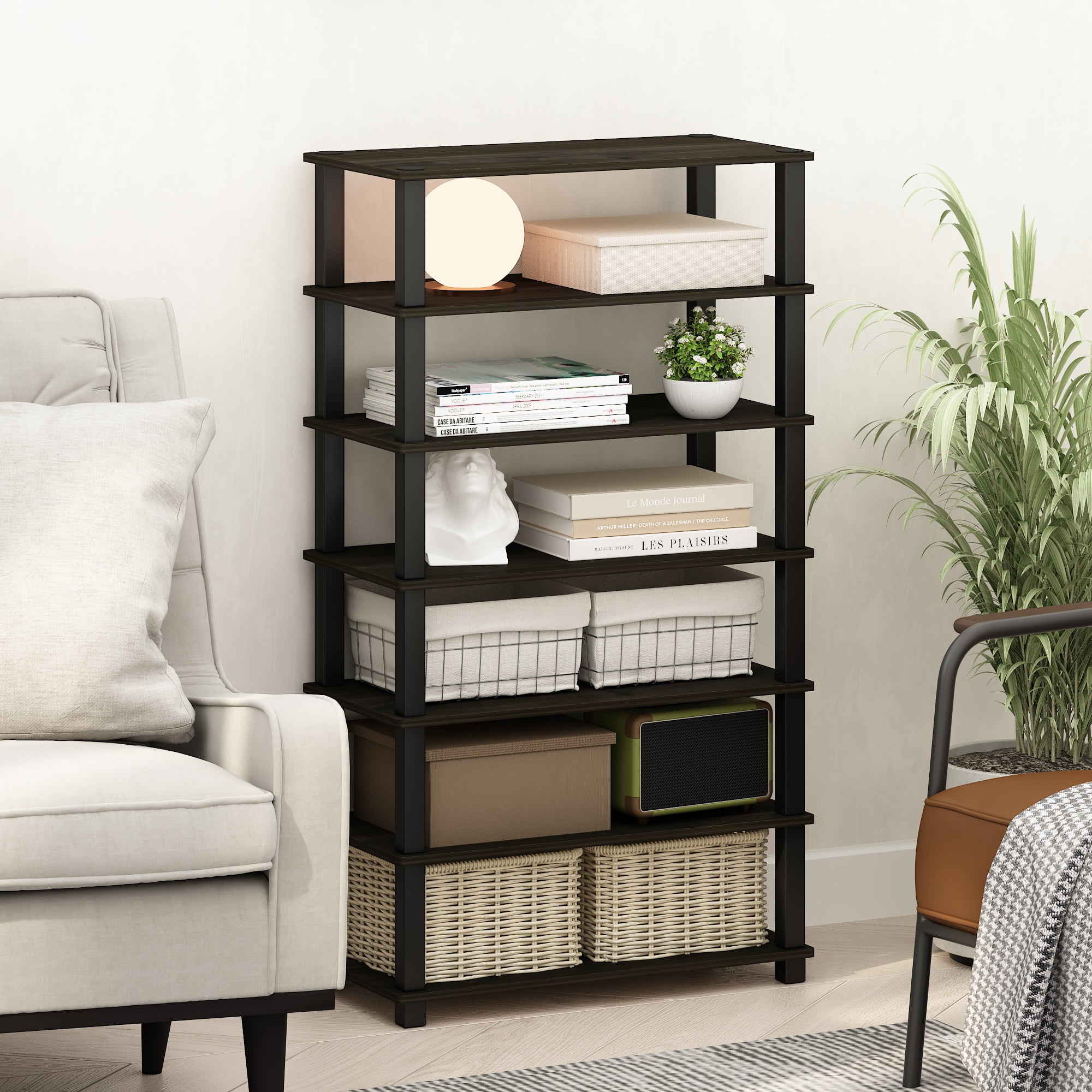 Furinno Turn-S-Tube 4-Tier Multipurpose Standing Shelves, Espresso/Black, Set of 2
