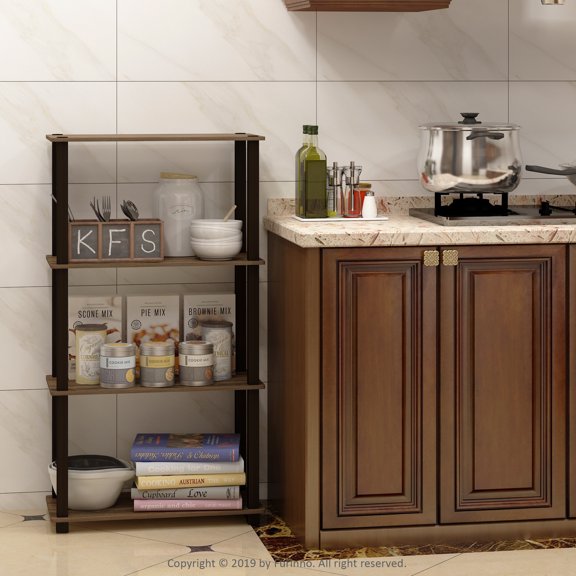 Furinno Turn-S-Tube 4-Tier Square Tube Display Shelf, Walnut/Brown