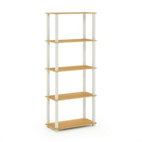 Furinno Turn-S-Tube 5-Tier Multipurpose Shelf Display Rack with Square Tubes, Beech/White