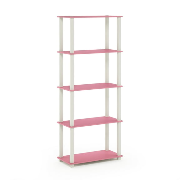 Furinno Turn-S-Tube 5-Tier Square Tubes Display Shelf, Pink/White