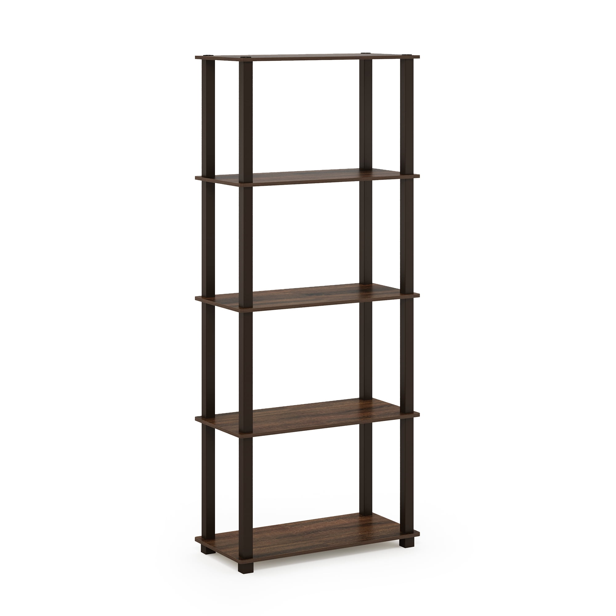 Furinno Turn-S-Tube 5-Tier Multipurpose Shelf Display Rack with Square Tubes, Walnut/Brown