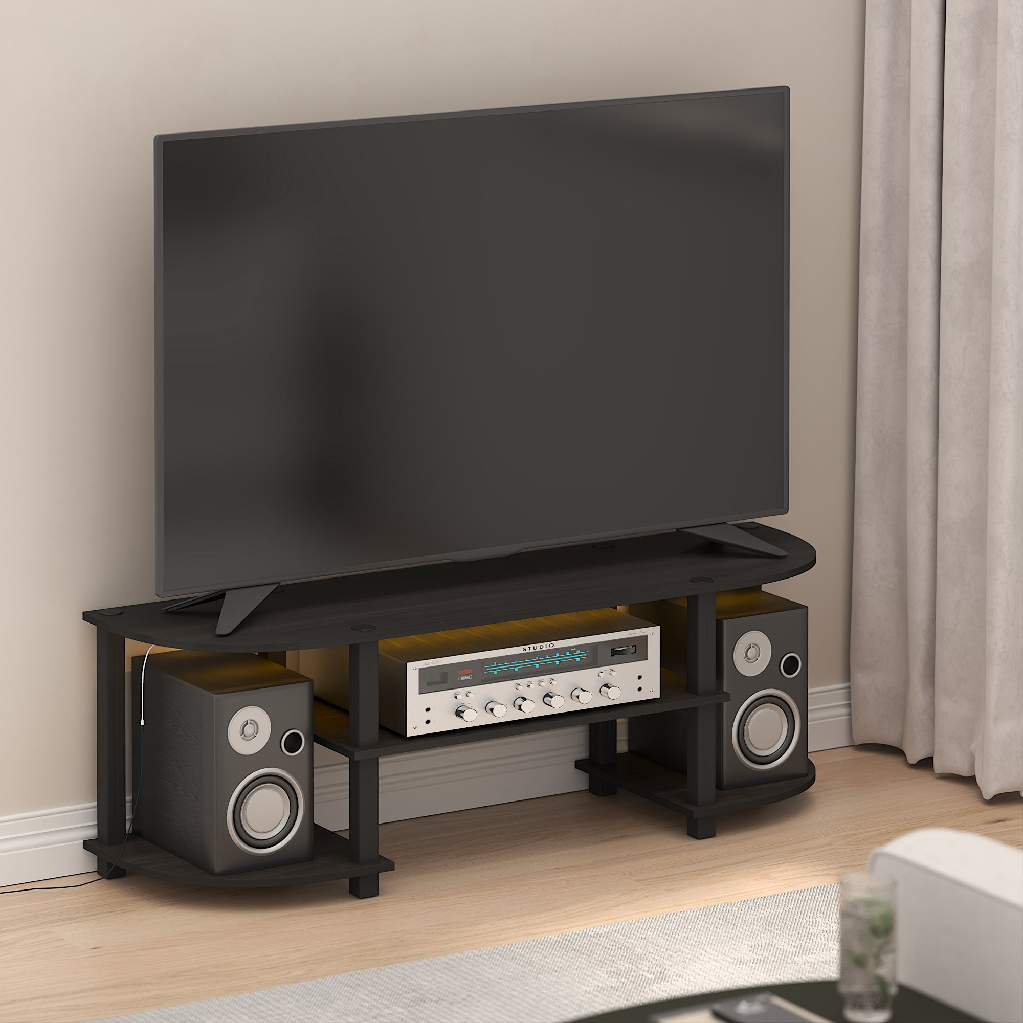 Furinno Turn-S-Tube 3-Tier LED TV Stand for TV up to 55 Inch. Espresso